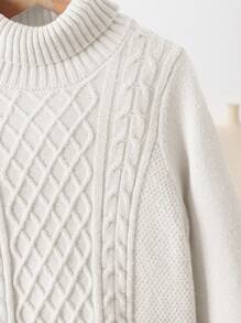 LMoss Kids 年轻女孩纯色立领修身休闲毛衣 - 白色 - 查看 4