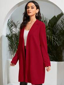 SHEIN Privé Casual Minimalist Solid Color Mid-Length Blazer For Autumn