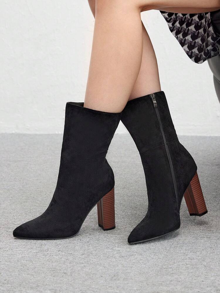CUCCOO BIZCHIC Printed Wood Grain Thick Heel Pointed Toe Ankle Boots For Christmas And New Year Holiday