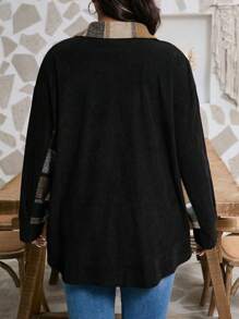 SHEIN LUNE Áo khoác vải tuýt kẻ caro màu rộng rãi thời trang dành cho nữ cỡ lớn - Màu Khaki - Xem 2