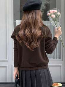 DAZY Áo len dài tay nơ màu tương phản cho nữ, Quần áo thu đông cho nữ - Cà phê nâu - Xem 2