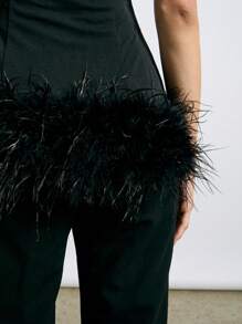 AiiRZ Bộ đồ hai mảnh đính lông vũ cho buổi tối: áo corset không dây và quần ống rộng, thích hợp cho các bữa tiệc trang trọng, lễ hội, năm mới, Giáng sinh. - màu đen - Xem 4
