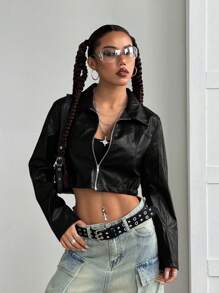 StreetHx 万圣节短款皮革拉链夹克，适合秋冬