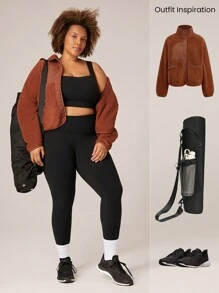 GLOWMODE 24 英寸 FeatherFit™ 加大码超高腰紧身裤，带隐藏式前袋，低冲击瑜伽日常穿着 - 黑色 - 查看 7