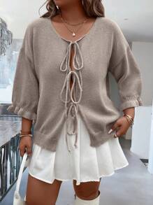 Calvaya Plus Size Women Cardigan Sweater With Tie Detail, New For Autumn/Winter