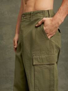 Men Loose Fit Straight Leg Cargo Pants - Olive Green - View 4