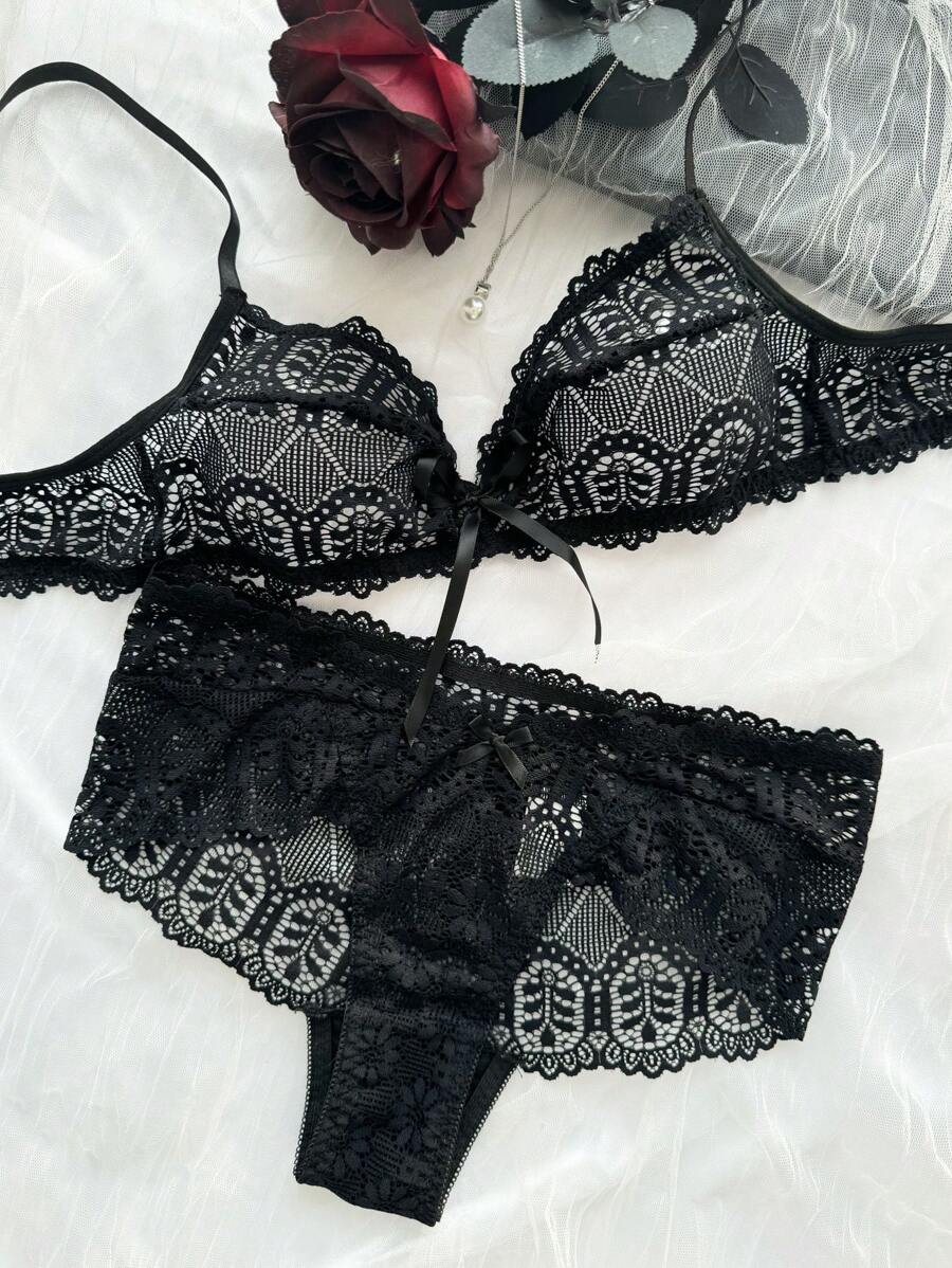 2pcs/Set Sexy Lace Women Lingerie Set - Black - View 1