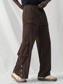Manfinity VCAY Pantalon décontracté ample à taille élastique et jambe droite avec fente aux ourlets, jeune et - Tabac - Voir 1