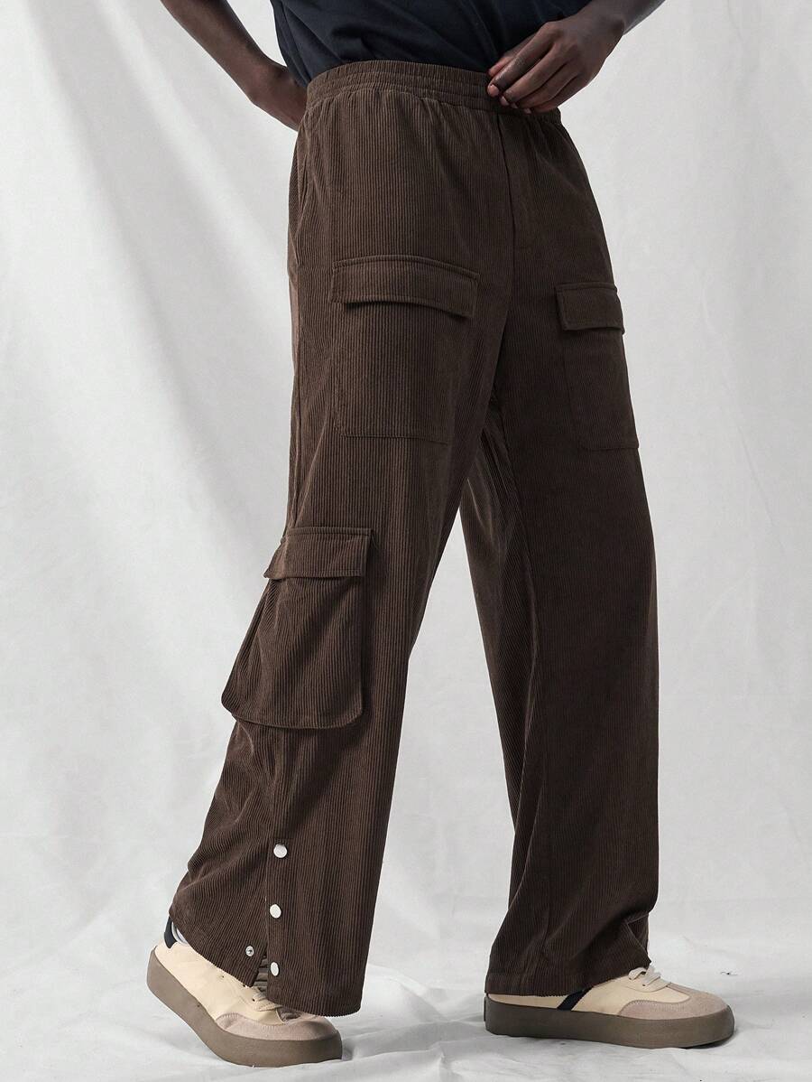 Manfinity VCAY Pantalon décontracté ample à taille élastique et jambe droite avec fente aux ourlets, jeune et - Tabac - Voir 1
