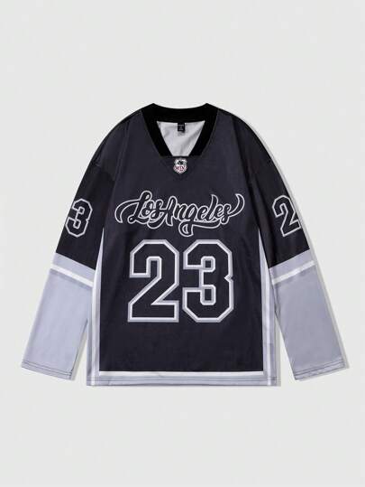 Street Life T-shirt à manches longues casual pour homme avec imprimé blocs de couleurs et lettres, automne