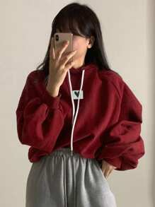 DAZY Women's Hooded Sweatshirt With Logo Decoration, Wine Red, Christmas ,Holiday
