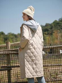 LanaWest Leicht gepolsterter, wadenlanger Baumwoll-Steppmantel mit Kapuze, neu für Herbst/Winter Kleidung