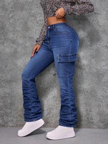 SHEIN ICON Damen sexy enge stretch aufgetürmte Jeans, blau