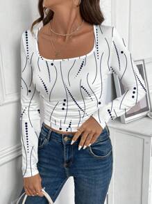 SHEIN LUNE Women Casual Ombre Pattern Long Sleeve T-Shirt, Suitable As Base Layer For Autumn & Winter - Multicolor - View 3