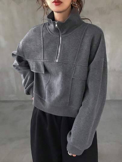 FRIFUL Women Casual Daily Zipper Half-Open Collar Sweatshirt, Autumn,Fall Women Clothes