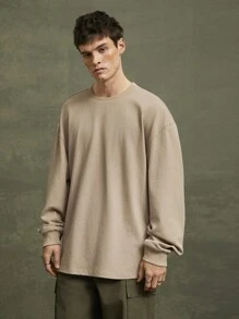 T-shirt 100% coton à manches longues surdimensionné pour hommes - Gris - Voir 6
