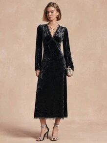 Chiquease Women Velvet Elegant Slim Fit Dress