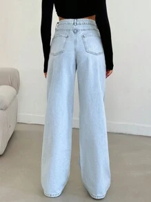 SHEIN Cottnline HIGH WAIST LIGHT BLUE WASH RIPPED BAGGY STRAIGHT JEANS - Medium Wash - View 2