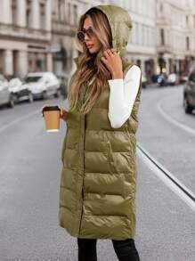 SHEIN Clasi 1 chiếc áo khoác dài vừa phải có mũ trùm đầu màu xanh lá cây dành cho nữ - màu xanh lá - Xem 4
