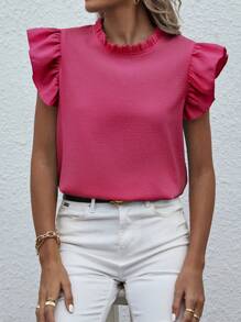 Breezaya 休闲通勤简约纯色盖袖衬衫 - 玫紅色 - 查看 4