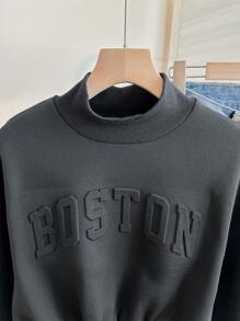 SHEIN Áo nỉ dài tay cổ đứng in chữ cho bé gái tuổi teen - màu đen - Xem 4