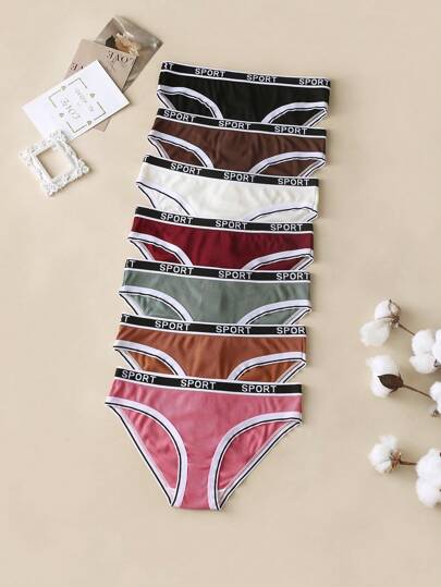 7pcs/Set Girls Sports Style Letter Applique Triangle Panty Set