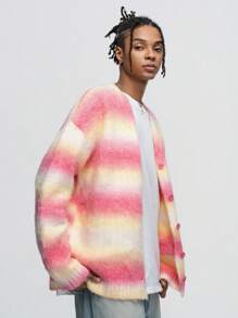 ROMWE MEN Street Life Gradient Fluffy Knitted Cardigan Sweater For Men, For Fall Winter - Multicolor - View 11