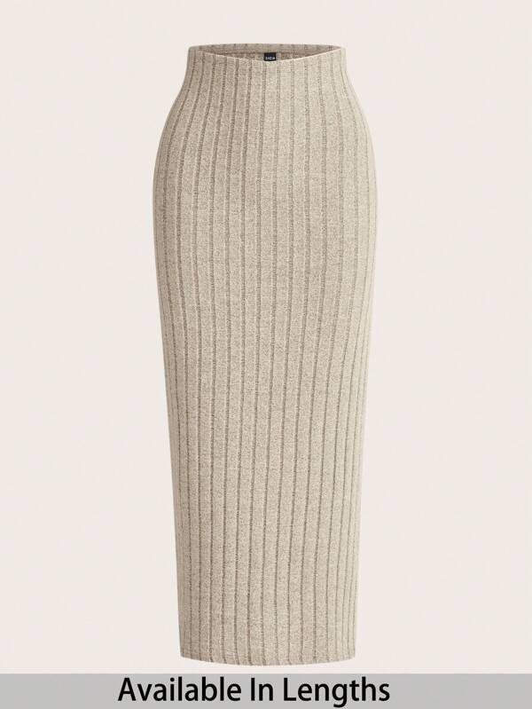 SHEIN Tall CURVE Plus Size Casual Solid Ribbed Knit Pencil Skirt