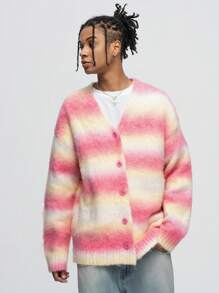 ROMWE MEN Street Life Gradient Fluffy Knitted Cardigan Sweater For Men, For Fall Winter - Multicolor - View 9