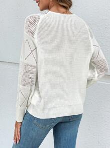 EMERY ROSE Damen Spitzen Patchwork Langarm einfacher Lässig Pullover - Weiss - Übersicht 4