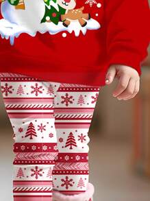 SHEIN 2pcs/Set Christmas Baby Girl Red Autumn Funny Graphic Reindeer & Santa Claus Fair Isle Drop Shoulder Hoodie Sweatshirt And Leggings Birthday Set - Multicolor - View 5