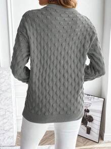 EMERY ROSE Suéter casual de mujer de cuello redondo y manga larga de unicolor, jersey de punto de otoño/invierno - Gris - Ver 2