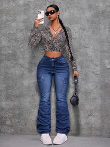 SHEIN ICON Damen sexy enge stretch aufgetürmte Jeans, blau