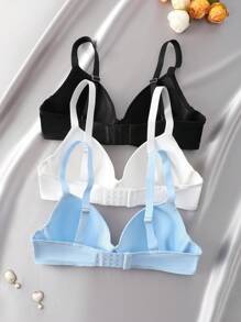 3pcs Women Wire-Rim Removable Padded 3/4 Cup Bra Set - Multicolor - View 2