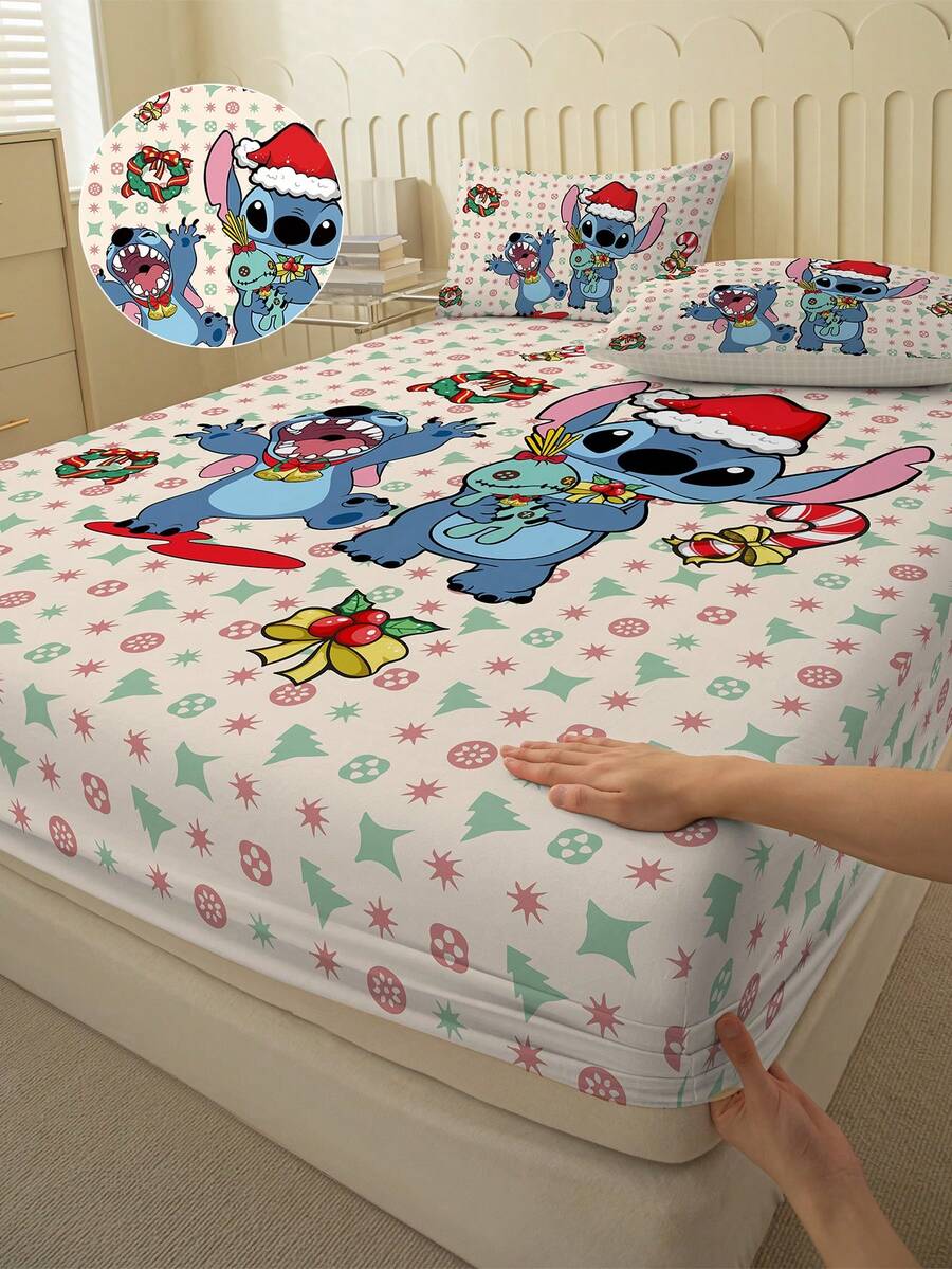 1pc Stitch Fitted Sheet, Matress Cover, Lilo & Stitch, Christmas
