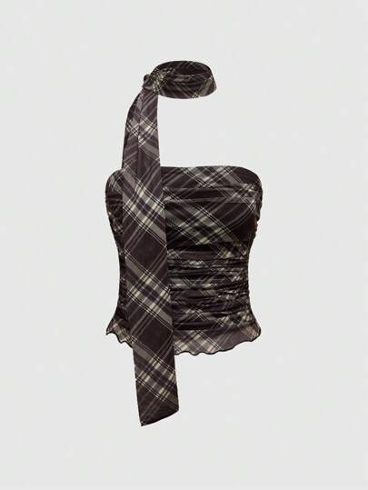 J-Fashion Women Plaid Pleated Sleeveless Tank Top, Fashion & Casual