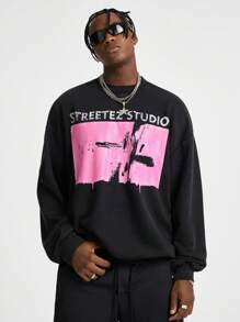 Manfinity VCAY Men's Loose Acid-Washed Knit Long Sleeve Pullover Sweatshirt, For Fall Winter - Dark Grey - View 5