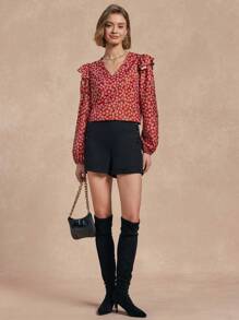 SHEIN Unity Women's Elegant Long Sleeve Ruffle Trim Floral Print Blouse Fall Cloth For Women - Red - View 1