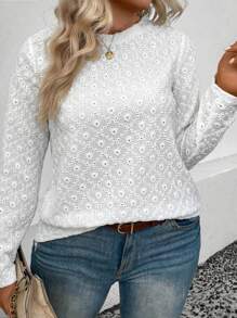INAWLY Plus Size Women's Embroidered Round Neck Long Sleeve T-Shirt, Autumn/Winter For Spring Fall Cloth For Women