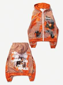 Manfinity EMRG Sudadera con capucha de moda urbana para hombres con efecto rasgado 3D y estampado de rejilla, sudadera con capucha con estilo callejero de