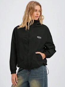 Muchica 休闲宽松街头实用防水连帽拉链夹克，常规款式，秋冬 - 黑色 - 查看 3