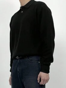 DAZY Men's Casual Solid Color Knit Pullover Sweater, Versatile For Autumn/Winter Business Attire - Black - View 3