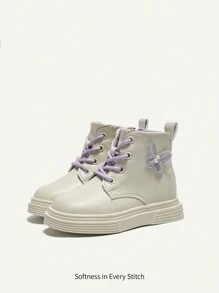 Cozy Pixies 保暖内衬时尚休闲心形印花公主平底踝靴，适合女童，适合秋冬季 - 白色 - 查看 2