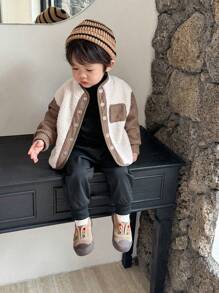 Baby Boy Warm & Cozy Plus Fleece Thick Zip-Up Jacket, Winter - Apricot - View 1