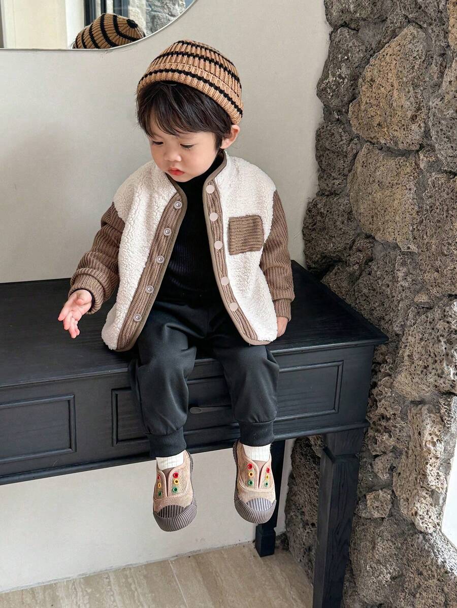 Baby Boy Warm & Cozy Plus Fleece Thick Zip-Up Jacket, Winter - Apricot - View 1