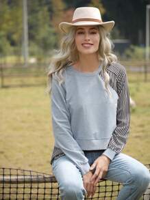 LanaWest Sudadera casual holgada de 2 en 1 con parche para mujer de manga larga