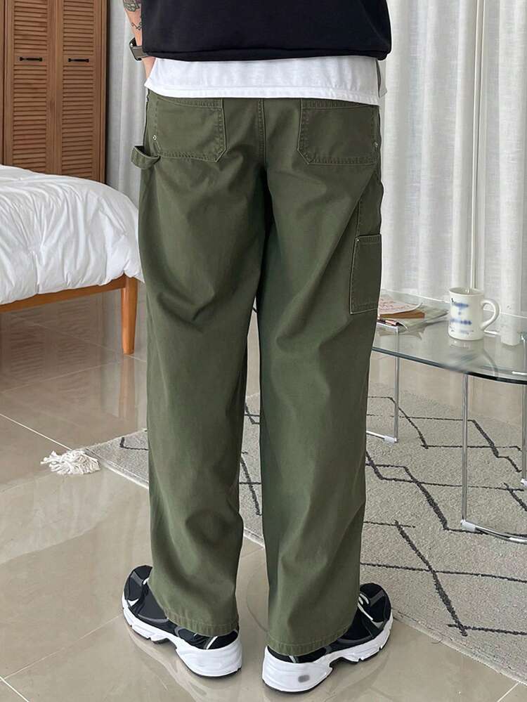Solid Color Loose Fitting Casual Straight Leg Jeans For Men, Autumn