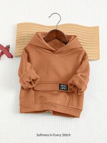 Cozy Pixies 男宝宝中性秋冬休闲装饰印花袋鼠口袋连帽长袖保暖衬里运动衫 - 棕色 - 查看 2