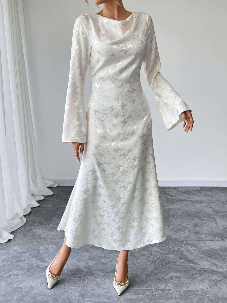 Chiquease Elegant Solid Woven Flare Bodycon Dress Fall Cloth For Women