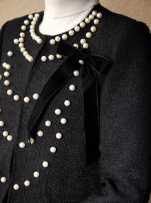MOTF PREMIUM TWEED FAUX PEARL DETAIL JACKET - Black - View 3